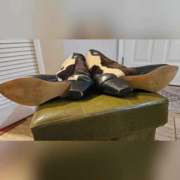 Vintage Cowhide Leather Western Boots. Black/brown/cream. Size 10 - Picture 10 of 16